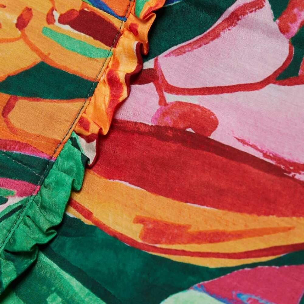 FARM Rio Green Tropical Print Midi Dress with Orange & Pink Accents - Picture 5 of 13